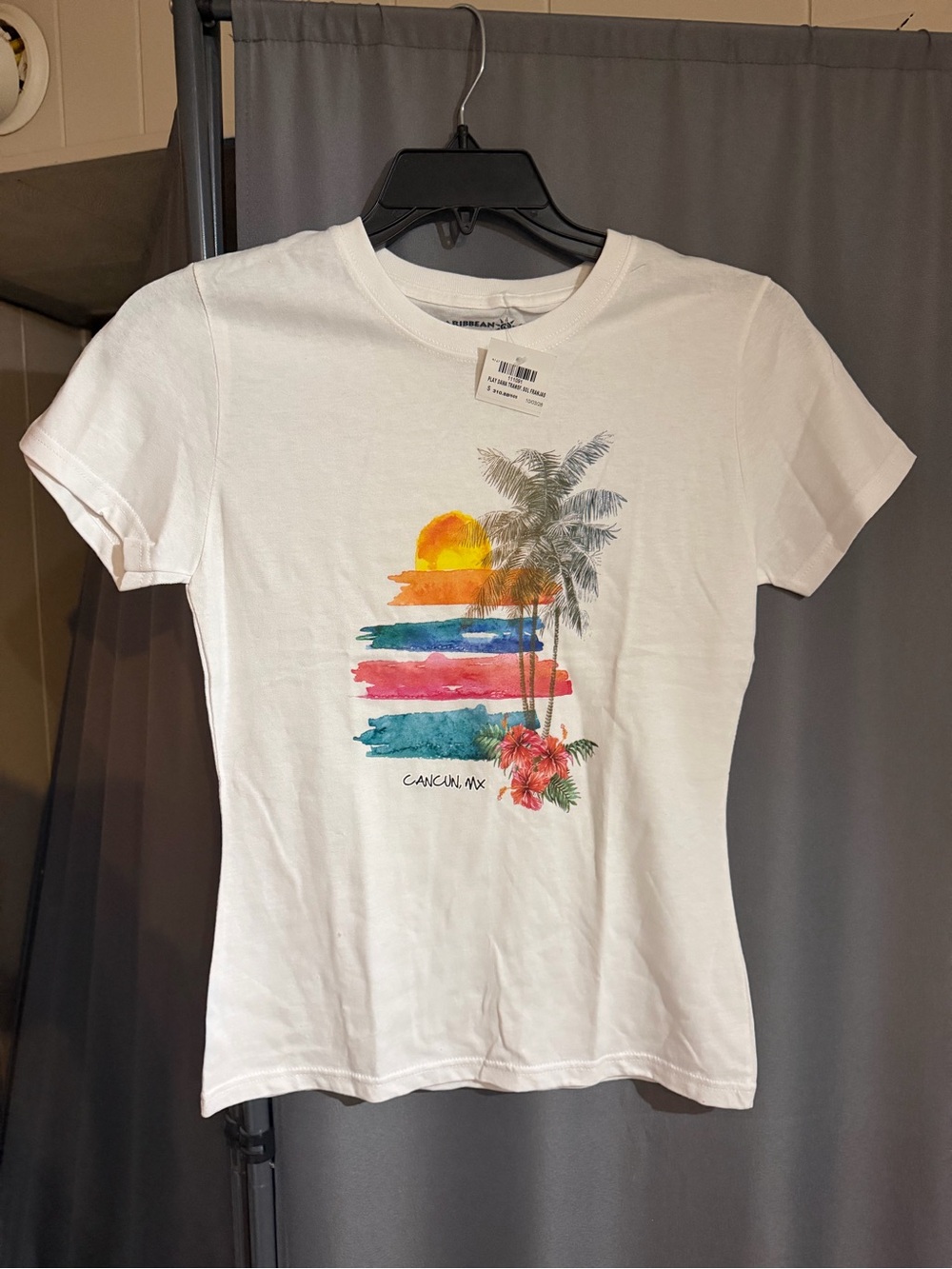 Caribbean White Cancun Sunset Palm Graphic Tee